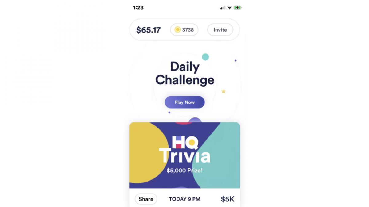 mobile screenshot of the game interface for HQ Trivia featuring a Daily Challenge