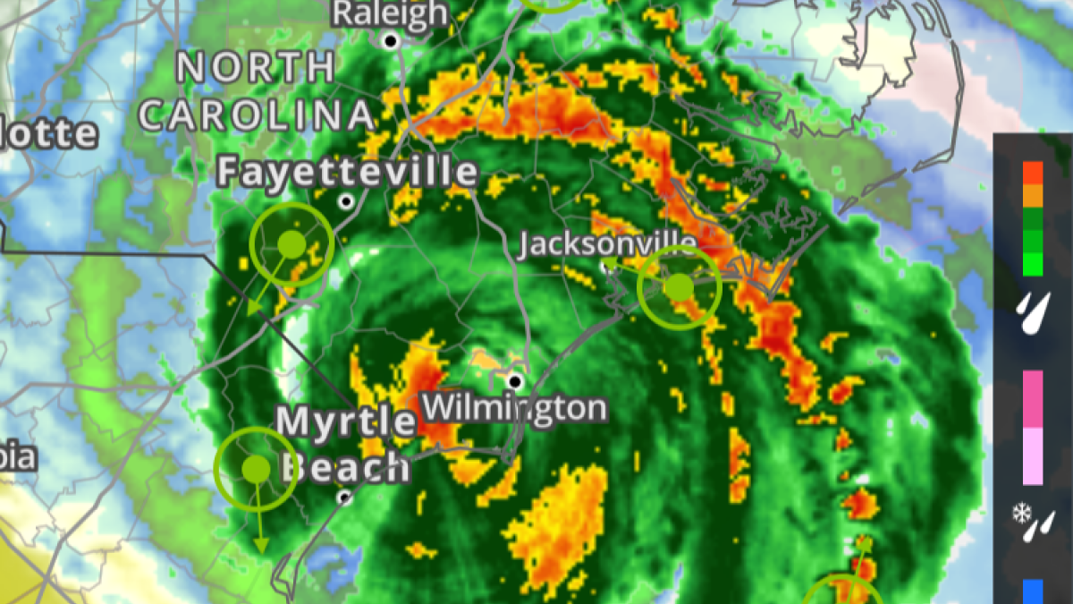 satellite image tracking Hurricane Florence over Wilmington, NC.