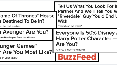 An image with the different titles of the BuzzFeed quizzes available online.