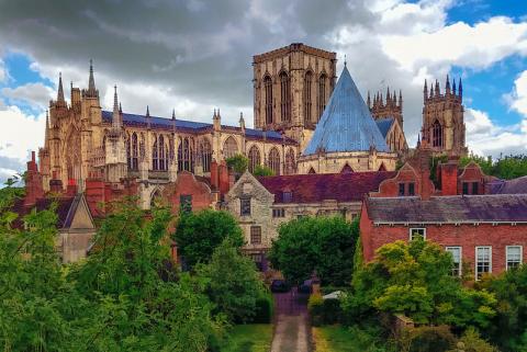 a colorized scene of York Minster in Yorkshire UK