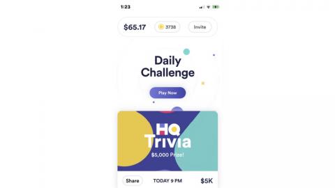 mobile screenshot of the game interface for HQ Trivia featuring a Daily Challenge