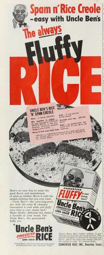 Label for Uncle Ben's rice with an image of the rice as well as a representation of "uncle ben" on the front cover.