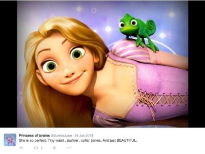 @BunnieJuice shares a picture of Disney's Rapunzel, admiring her jawline and hair in an envious way.