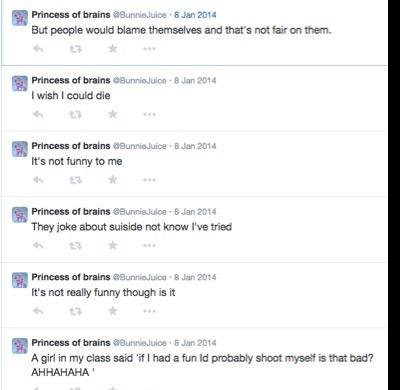 A series of tweets where @BunnieJuice discusses the prospect of suicide